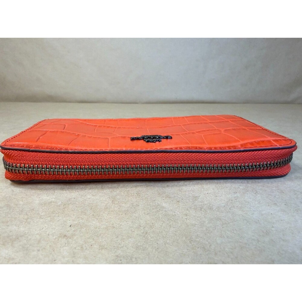 Coach Embossed Orange Coral Croc Accordion Zip Around Wallet Clutch Style 58048 - Picture 8 of 17
